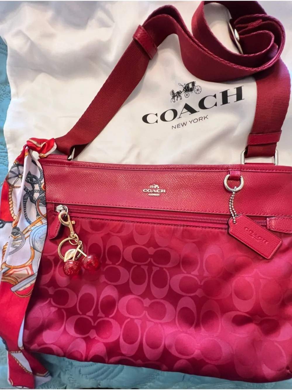 Coach Cherry Red Signature Crossbody Bag - Picture 10 of 11